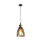 Rustic Brass Single-Bulb Bell Pendulum Light with Clear, Amber, and Smoke Grey Glass - Bedroom Hanging Pendant