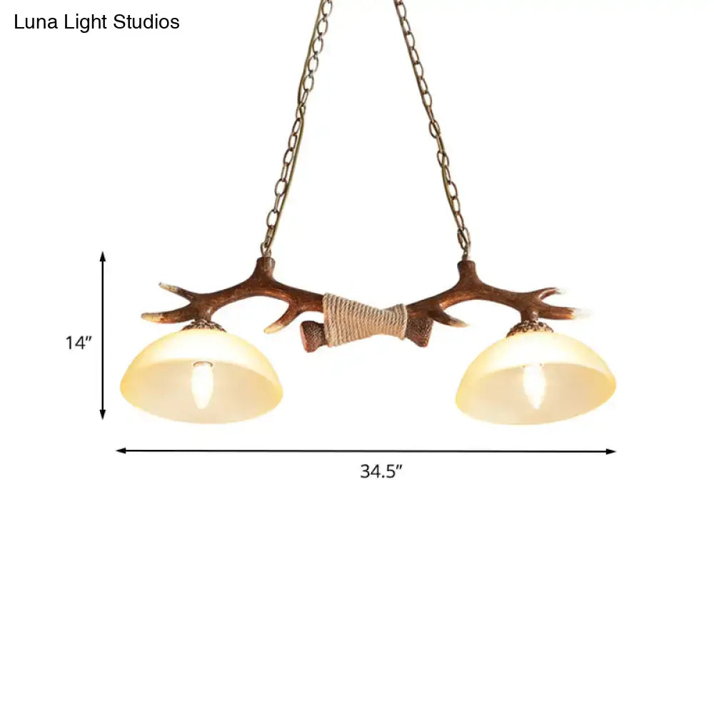 DecorBites brown glass island lamp suspension light with antler design, two warm shades, rustic finish for restaurants