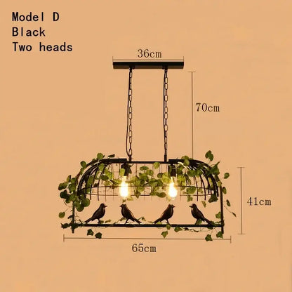 Rustic bronze iron bird cage chandelier featuring black metal two-headed pendant light with iron bird cage and greenery decorbites iron bird