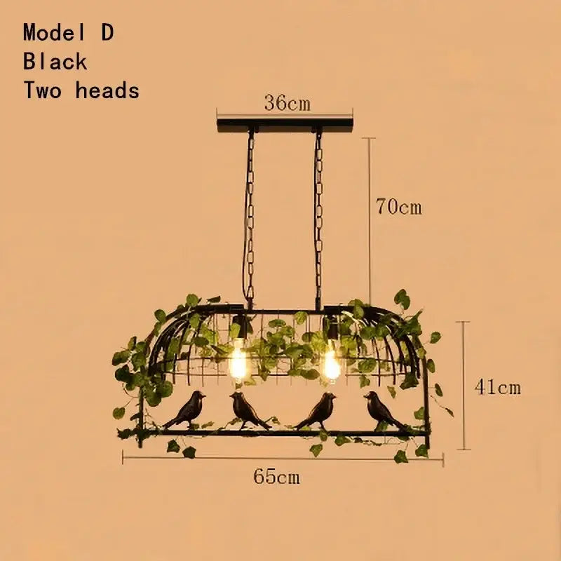 Rustic bronze iron bird cage chandelier featuring black metal two-headed pendant light with iron bird cage and greenery decorbites iron bird