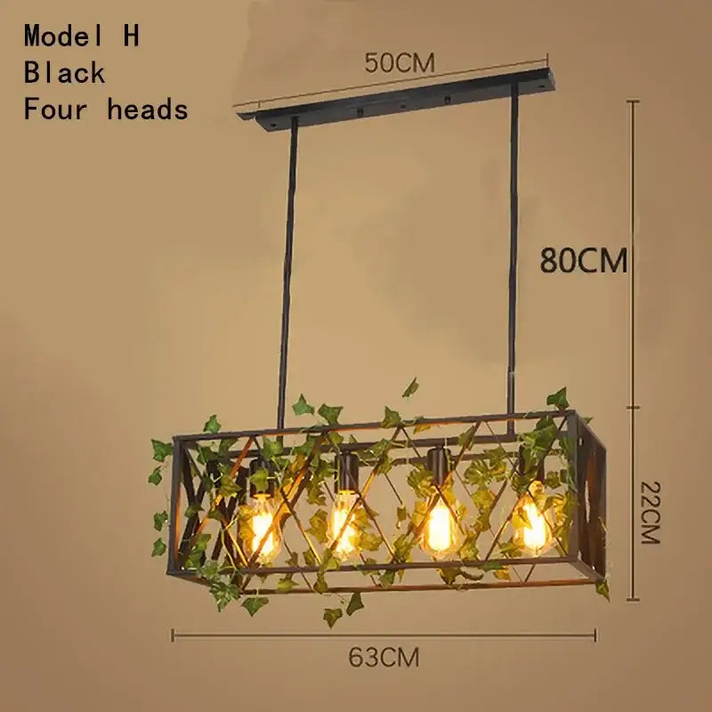 Rustic bronze iron bird cage chandelier with four exposed bulbs and green ivy vines for dining room décorbites iron bird cage