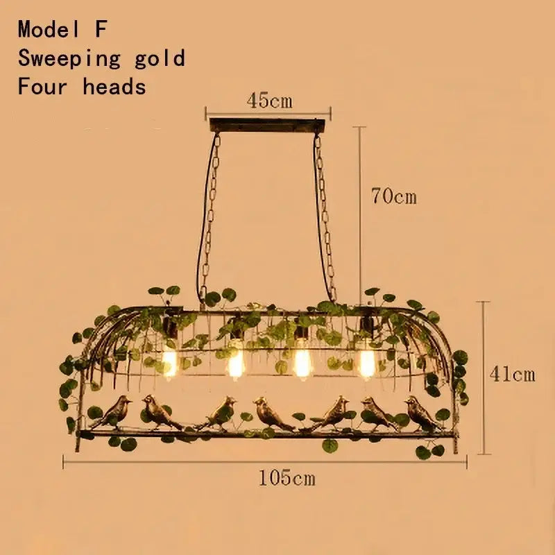 Rustic bronze iron bird cage chandelier with ornate gold four-head pendant light for dining room decorbites iron bird design