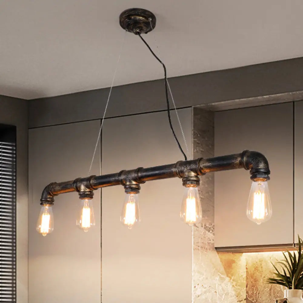 DecorBites™ Rustic Bronze Island Pendant Light: Plumbing Pipe Iron Ceiling Lighting for Living Room