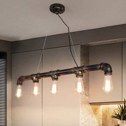 DecorBites™ Rustic Bronze Island Pendant Light: Plumbing Pipe Iron Ceiling Lighting for Living Room