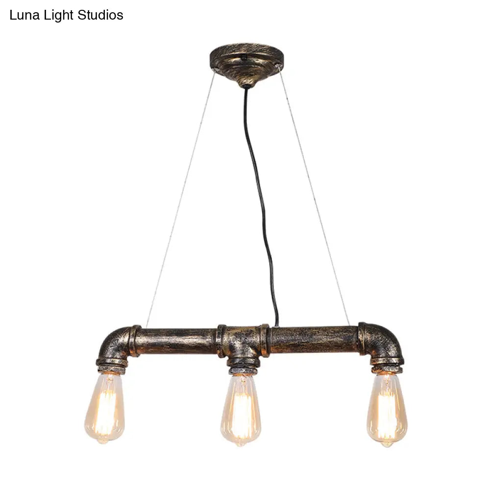 DecorBites™ Rustic Bronze Island Pendant Light: Plumbing Pipe Iron Ceiling Lighting for Living Room