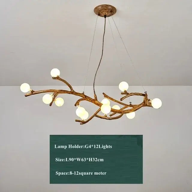Antique brass-colored rustic brown branch glass bubble chandelier with twelve glowing bulbs for dining room decorbites glass bubble