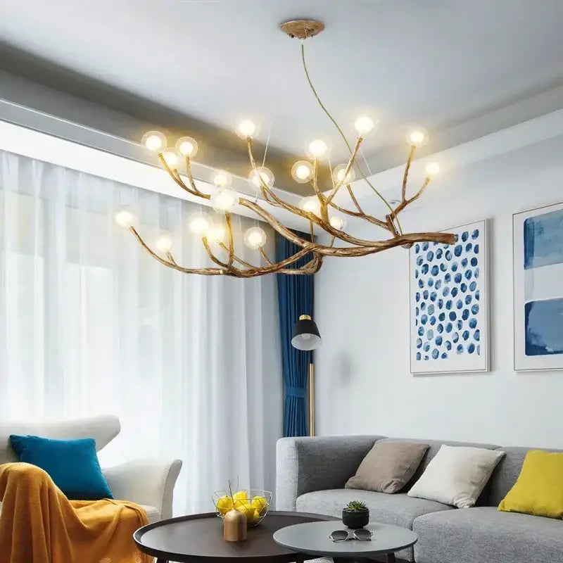 Rustic brown branch glass bubble chandelier with glowing spherical bulbs for dining room decorbites glass bubble light
