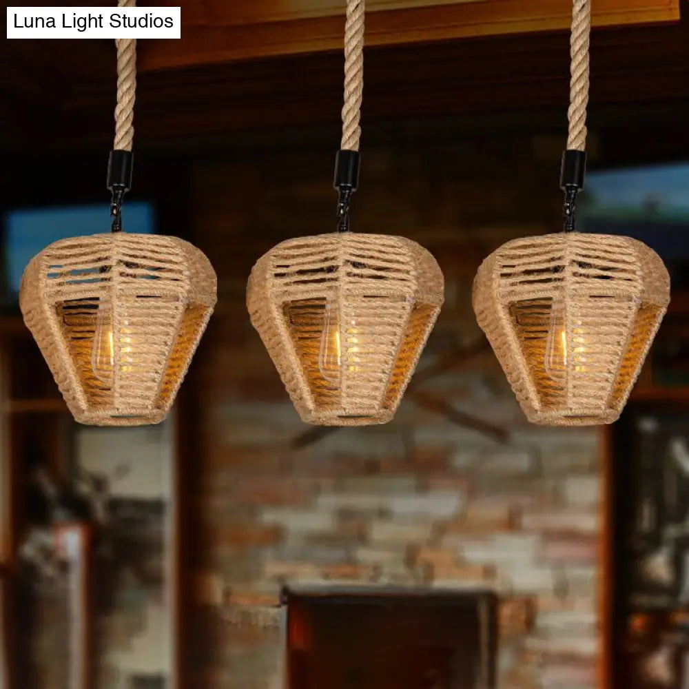 Rustic Brown Hemp Rope Pendant Light Fixture with Inverted Droplets - Multi-Light Option