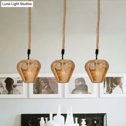 Rustic Brown Hemp Rope Pendant Light Fixture with Inverted Droplets - Multi-Light Option