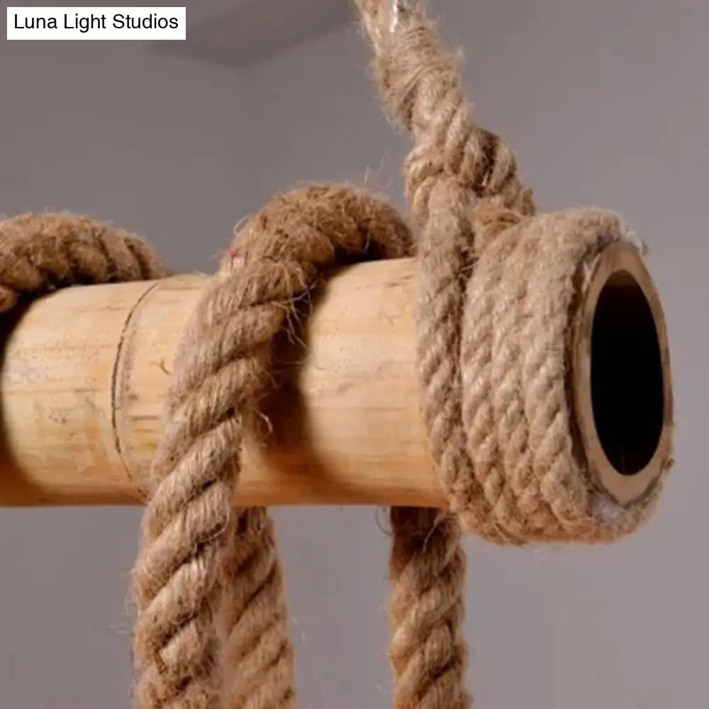 Lámpara colgante rústica marrón DecorBites™ para isla con cuerda y poste de bambú
