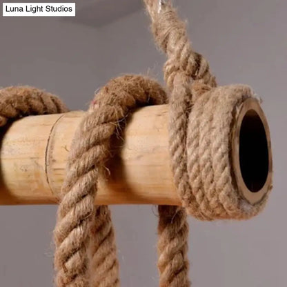Lámpara colgante rústica marrón DecorBites™ para isla con cuerda y poste de bambú