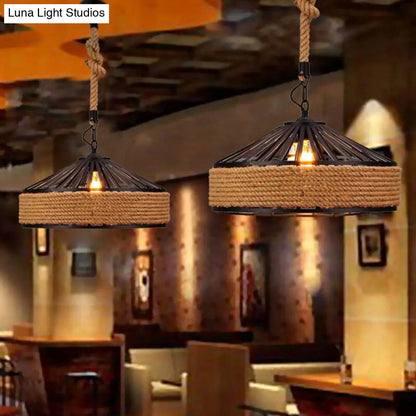 Rustic Brown Pendant Light – Countryside Barn Style Ceiling Lighting for Bistros – 1-Light