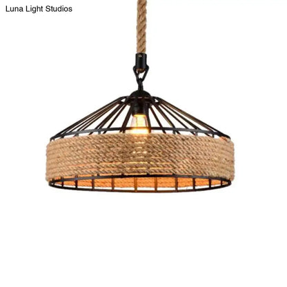 Rustic Brown Pendant Light – Countryside Barn Style Ceiling Lighting for Bistros – 1-Light