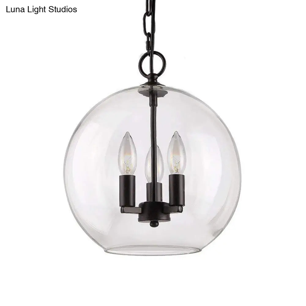 Rustic Bubble Shade Pendant Chandelier - 3-Light Ceiling Fixture with Clear Glass in Black