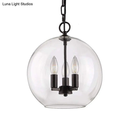 Rustic Bubble Shade Pendant Chandelier - 3-Light Ceiling Fixture with Clear Glass in Black