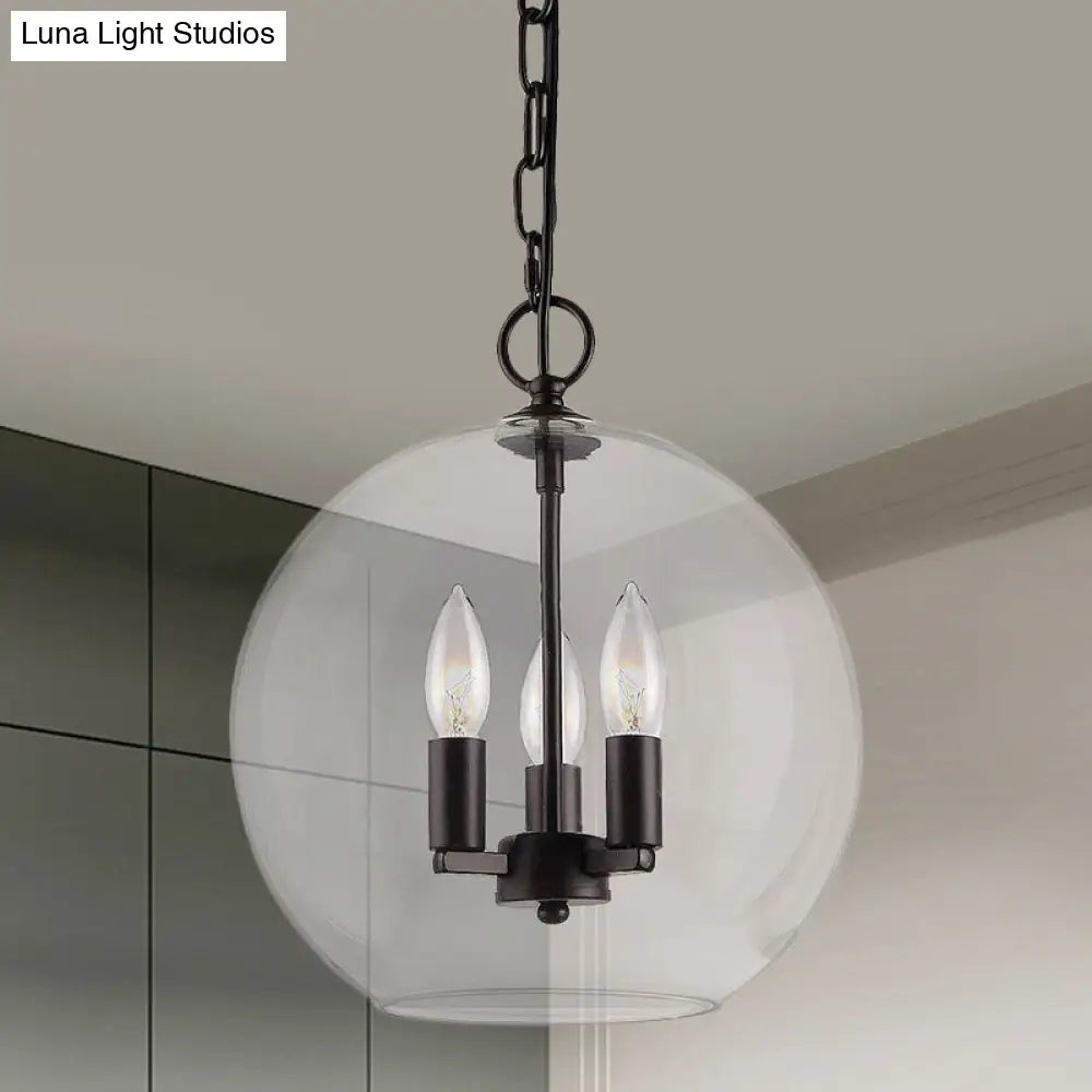 Rustic Bubble Shade Pendant Chandelier - 3-Light Ceiling Fixture with Clear Glass in Black
