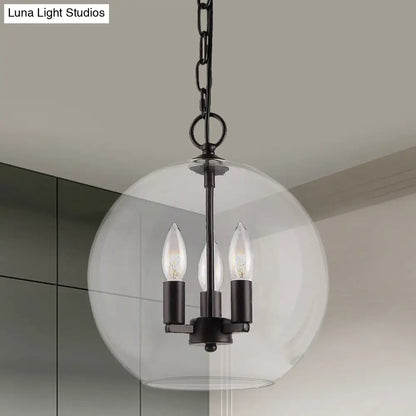 Rustic Bubble Shade Pendant Chandelier - 3-Light Ceiling Fixture with Clear Glass in Black
