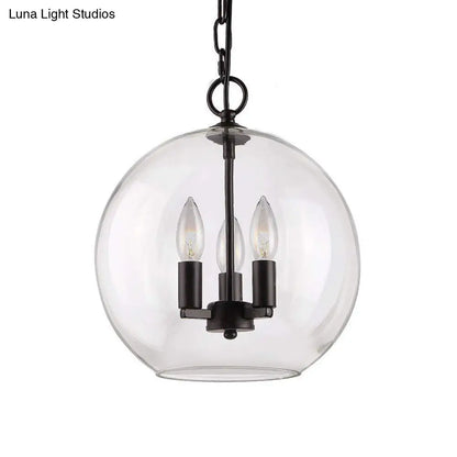 Rustic Bubble Shade Pendant Chandelier - 3-Light Ceiling Fixture with Clear Glass in Black
