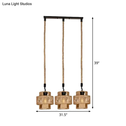 Rustic Canopy Pendant Light with Dual Shade - 3/6 Lights in Brown