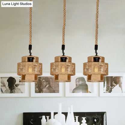 Rustic Canopy Pendant Light with Dual Shade - 3/6 Lights in Brown