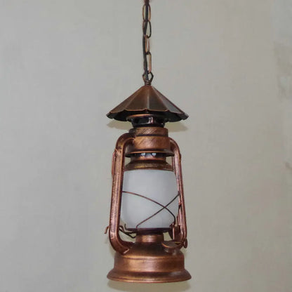 Rustic Clear/Frosted Glass Kerosene Pendant Lamp in Bronze/Copper/Black - 1 Bulb, Dining Room Ceiling Suspension Light