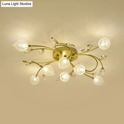 Rustic Clear Glass Sputnik Semi Flush Light with Crystal Deco - Black/Gold Finish