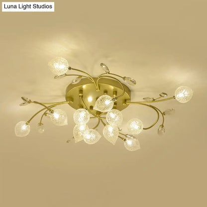 Rustic Clear Glass Sputnik Semi Flush Light with Crystal Deco - Black/Gold Finish