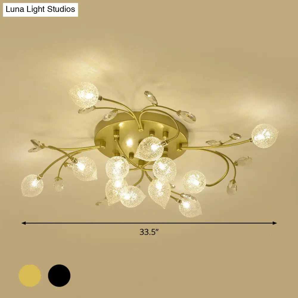 Rustic Clear Glass Sputnik Semi Flush Light with Crystal Deco - Black/Gold Finish