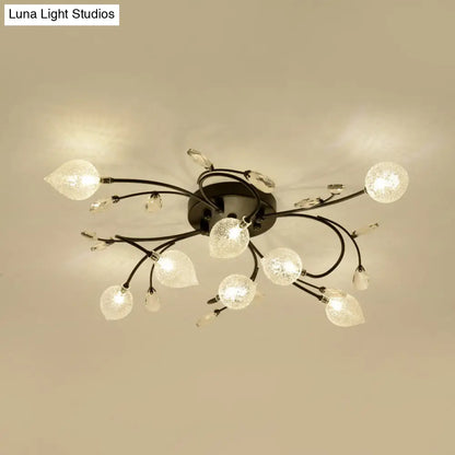 Rustic Clear Glass Sputnik Semi Flush Light with Crystal Deco - Black/Gold Finish