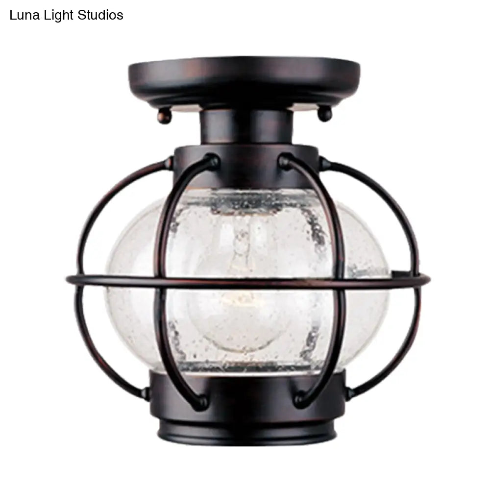 DecorBites™ DecorBites™ Rustic Coffee Lantern with Metal Cage - Outdoor Semi Flush Rural Mount