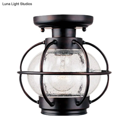 DecorBites™ DecorBites™ Rustic Coffee Lantern with Metal Cage - Outdoor Semi Flush Rural Mount