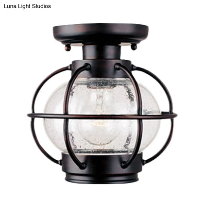 DecorBites™ DecorBites™ Rustic Coffee Lantern with Metal Cage - Outdoor Semi Flush Rural Mount