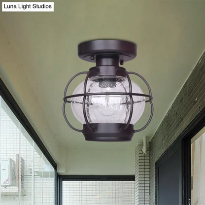 DecorBites™ DecorBites™ Rustic Coffee Lantern with Metal Cage - Outdoor Semi Flush Rural Mount