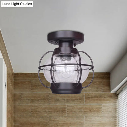 DecorBites™ DecorBites™ Rustic Coffee Lantern with Metal Cage - Outdoor Semi Flush Rural Mount