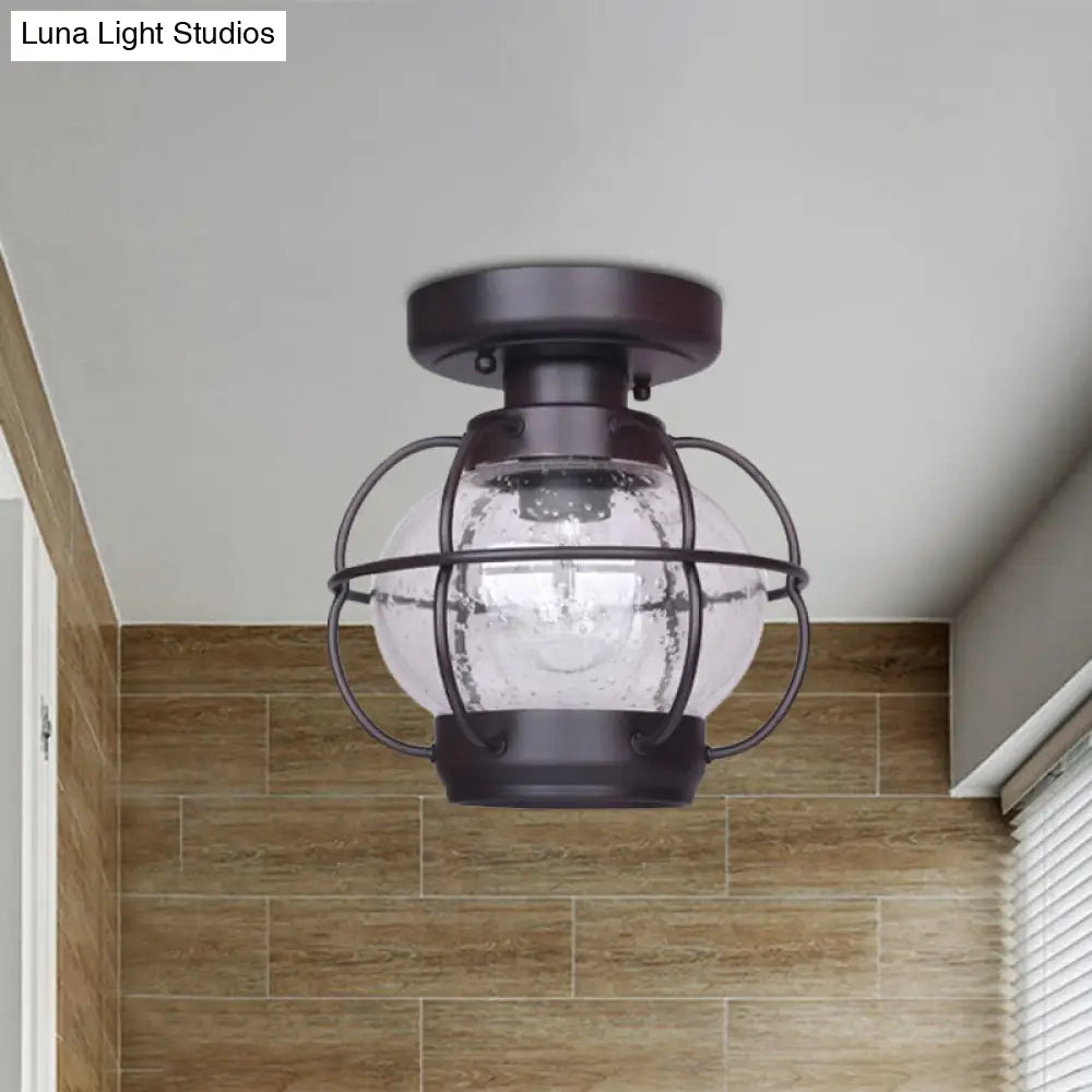 DecorBites™ DecorBites™ Rustic Coffee Lantern with Metal Cage - Outdoor Semi Flush Rural Mount