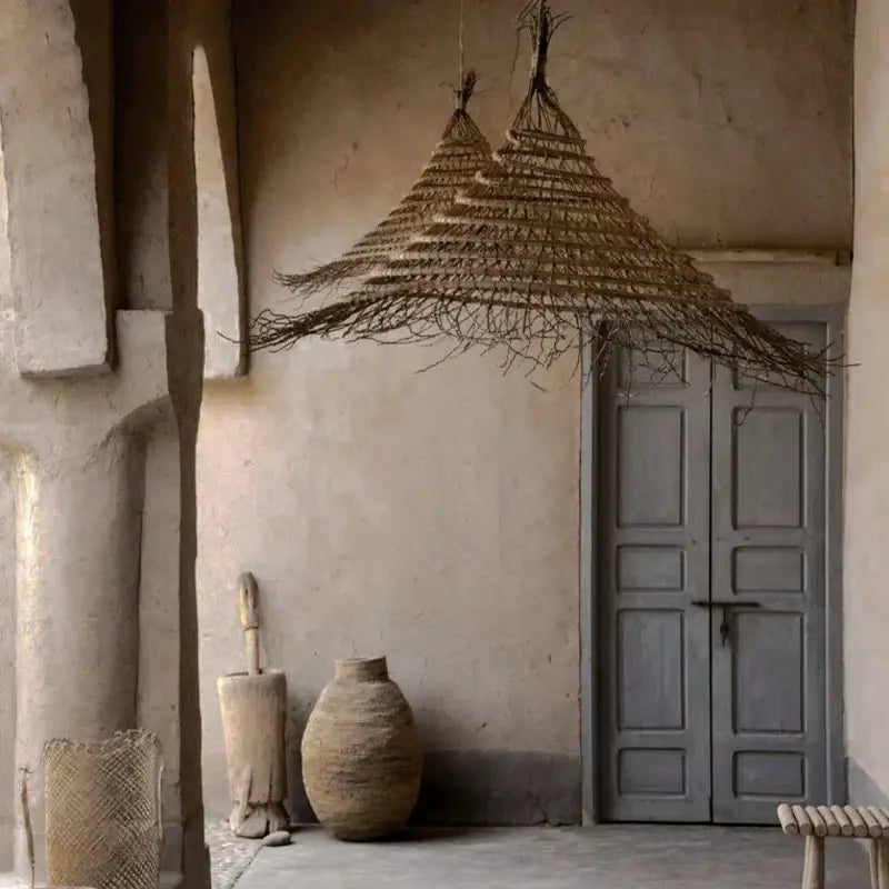 Rustic conical pendant light made of woven natural twigs and bamboo led for dining room decorbites bamboo led pendant