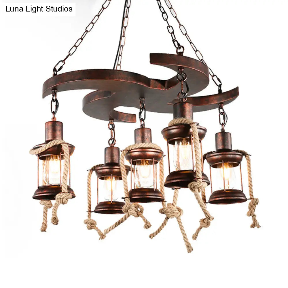Rustic Copper Kerosene Chandelier Pendant Light Fixture with 5/7 Lights