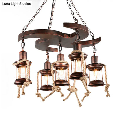 Rustic Copper Kerosene Chandelier Pendant Light Fixture with 5/7 Lights