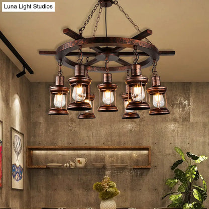 Rustic Copper Kerosene Chandelier Pendant Light Fixture with 5/7 Lights