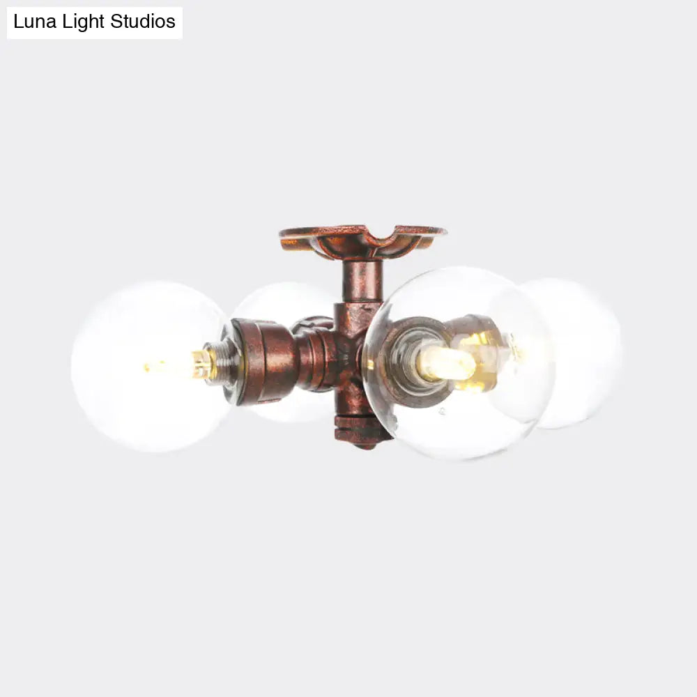 DecorBites™ DecorBites™ Rustic Copper Semi-Flush Ceiling Light with Clear Glass - 3/4-Light Flush Mount Fixture