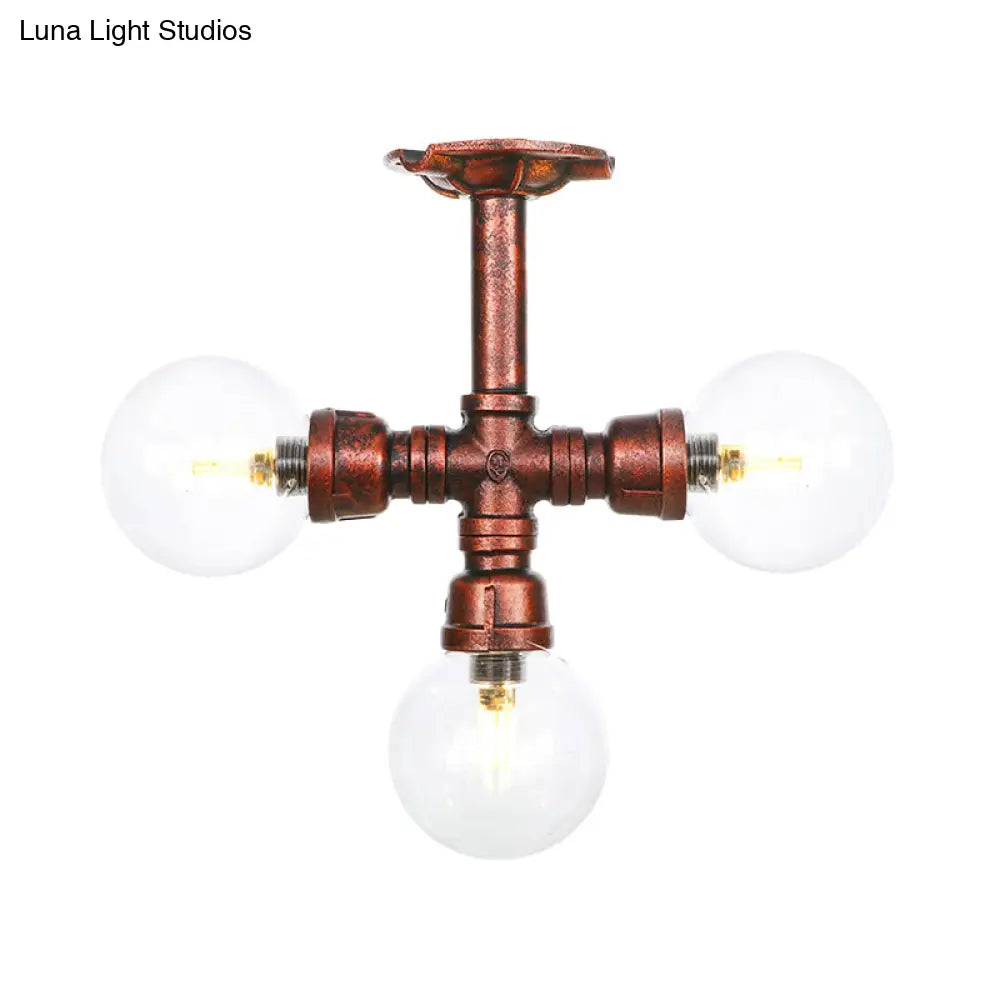 DecorBites™ DecorBites™ Rustic Copper Semi-Flush Ceiling Light with Clear Glass - 3/4-Light Flush Mount Fixture