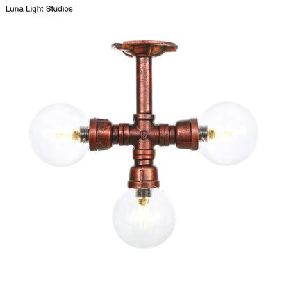 DecorBites™ DecorBites™ Rustic Copper Semi-Flush Ceiling Light with Clear Glass - 3/4-Light Flush Mount Fixture