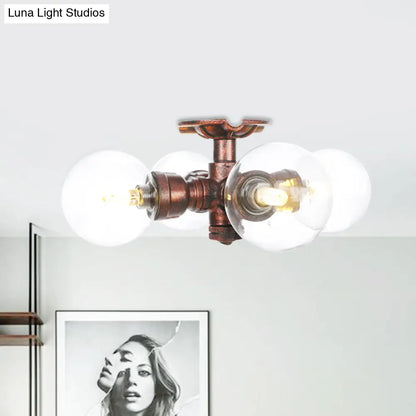 DecorBites™ DecorBites™ Rustic Copper Semi-Flush Ceiling Light with Clear Glass - 3/4-Light Flush Mount Fixture