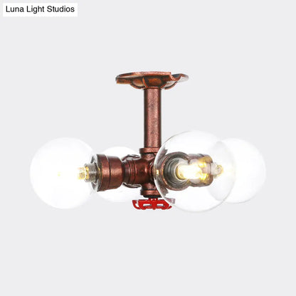 DecorBites™ DecorBites™ Rustic Copper Semi-Flush Ceiling Light with Clear Glass - 3/4-Light Flush Mount Fixture