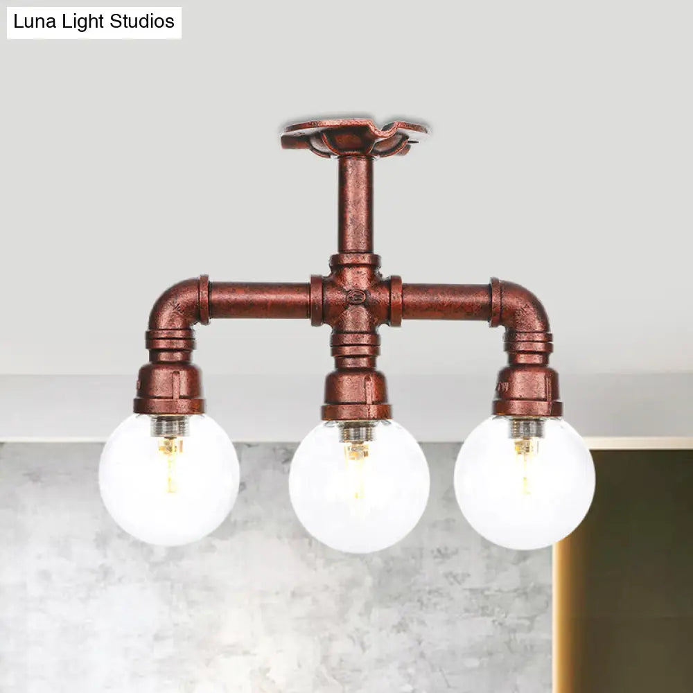 DecorBites™ DecorBites™ Rustic Copper Semi-Flush Ceiling Light with Clear Glass - 3/4-Light Flush Mount Fixture