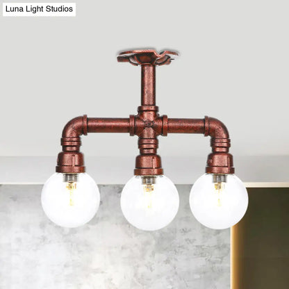 DecorBites™ DecorBites™ Rustic Copper Semi-Flush Ceiling Light with Clear Glass - 3/4-Light Flush Mount Fixture