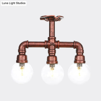 DecorBites™ DecorBites™ Rustic Copper Semi-Flush Ceiling Light with Clear Glass - 3/4-Light Flush Mount Fixture