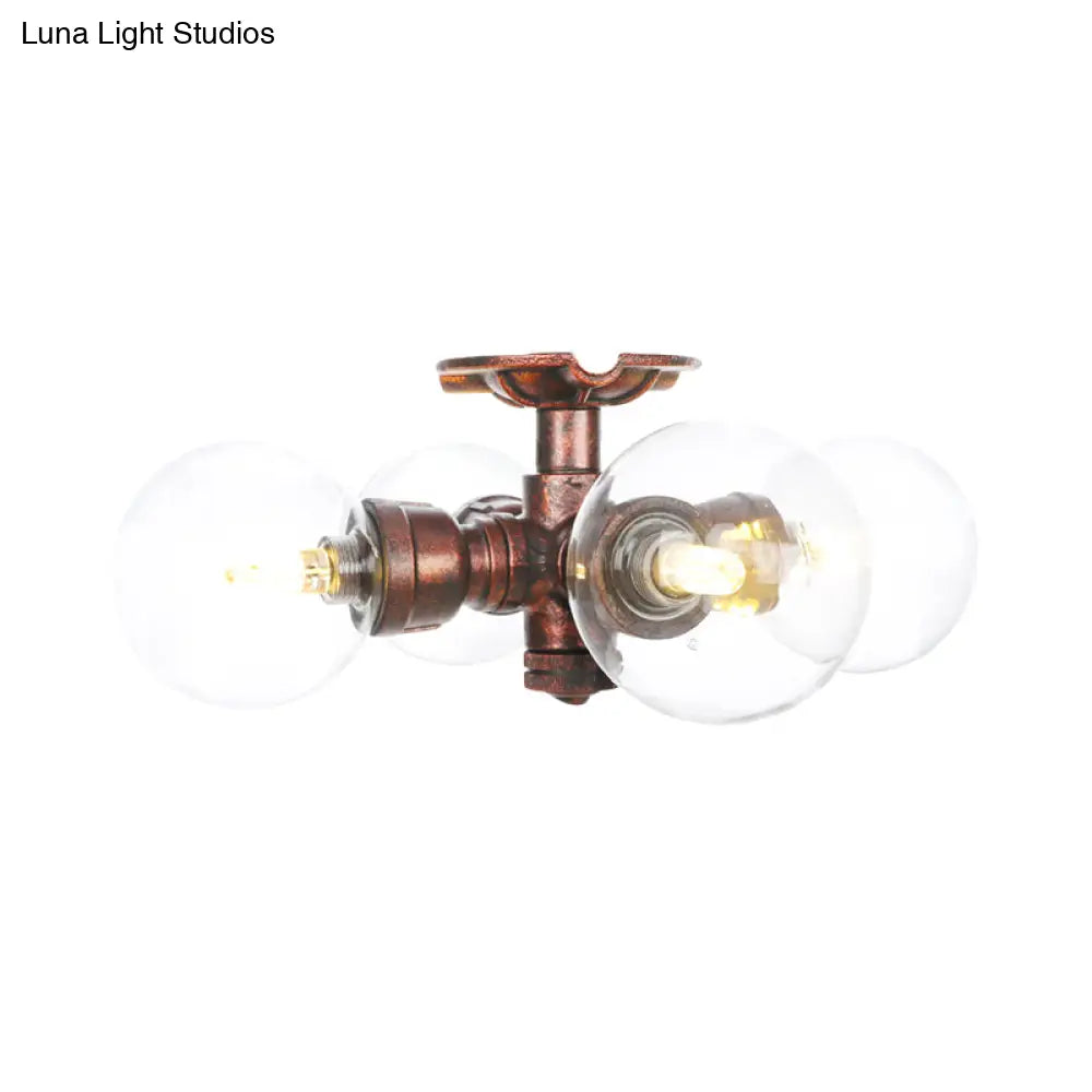 DecorBites™ DecorBites™ Rustic Copper Semi-Flush Ceiling Light with Clear Glass - 3/4-Light Flush Mount Fixture