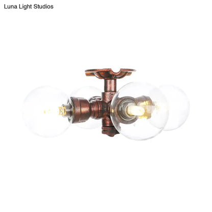 DecorBites™ DecorBites™ Rustic Copper Semi-Flush Ceiling Light with Clear Glass - 3/4-Light Flush Mount Fixture