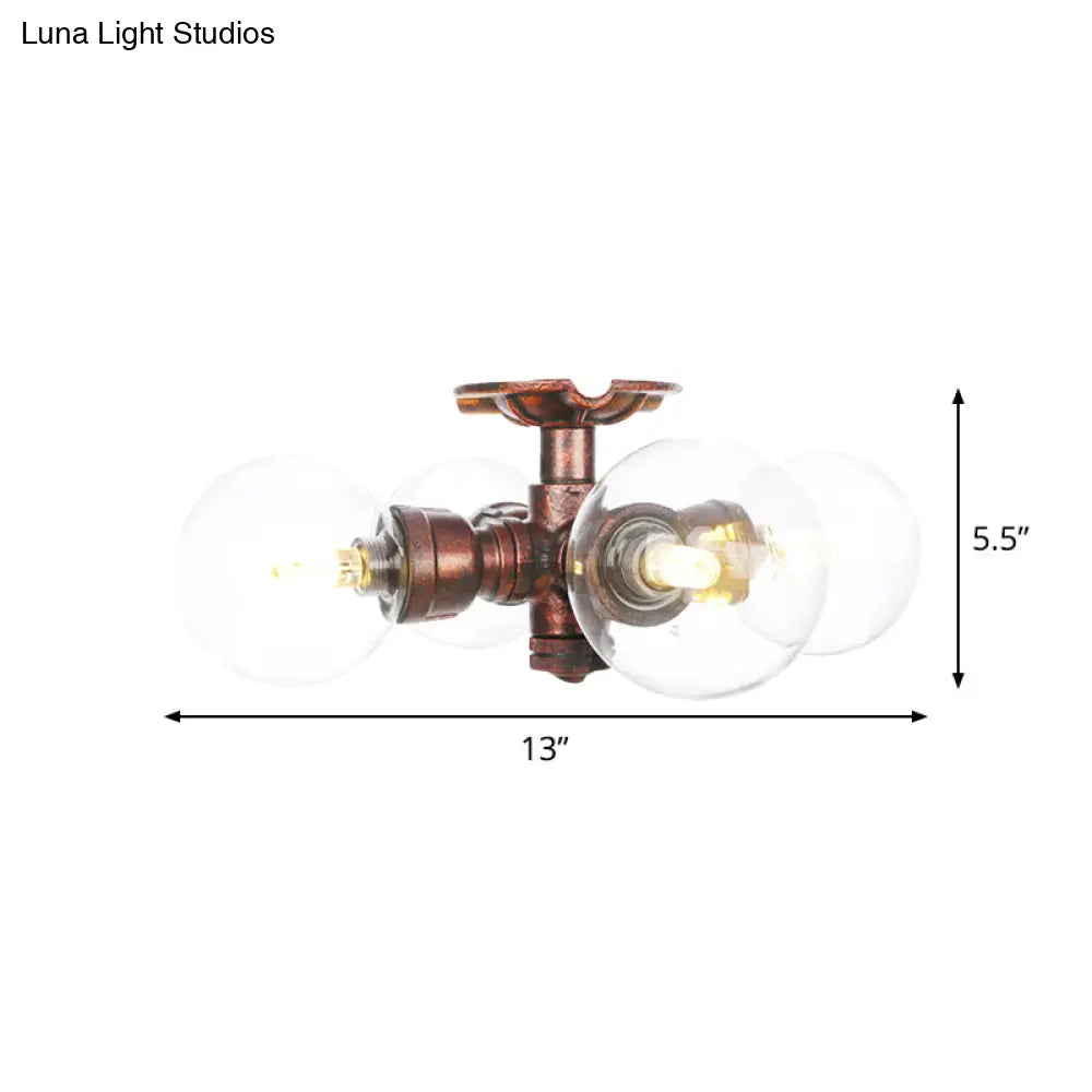 DecorBites™ DecorBites™ Rustic Copper Semi-Flush Ceiling Light with Clear Glass - 3/4-Light Flush Mount Fixture